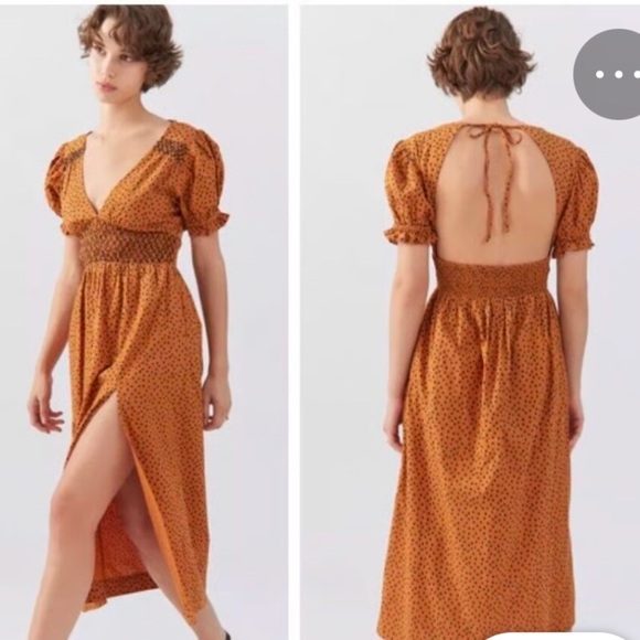 Urban Outfitters Liliana Side Slit Midi Dress Puff Sleeve patchwork striped Sz M - Picture 2 of 16